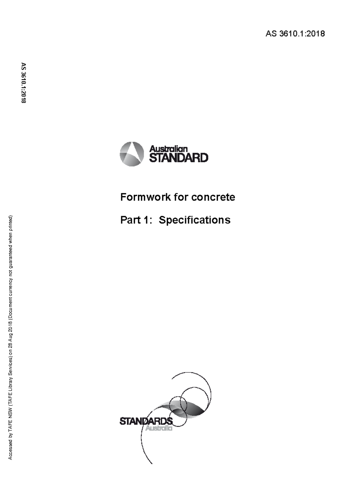 AS 3610.1:2018 Formwork for Concrete - Specifications Overview - Document Preview