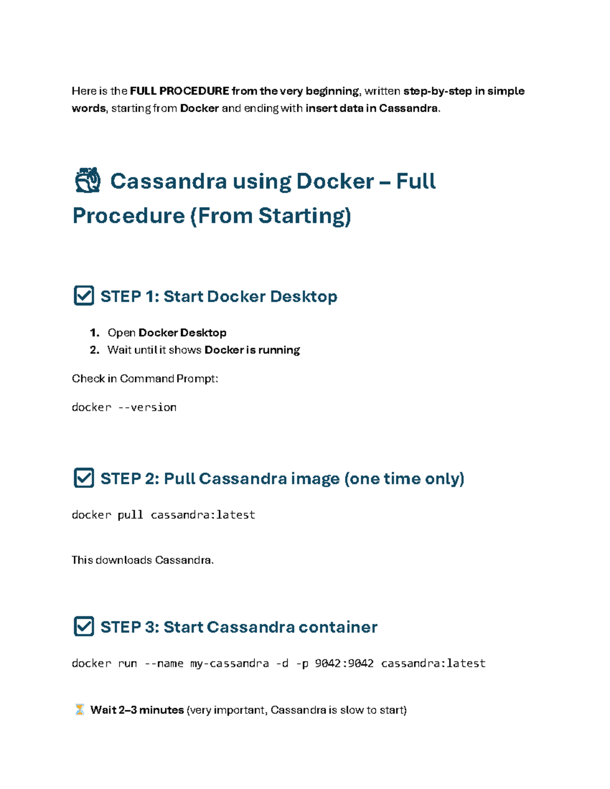 CASS 101: Full Procedure for Using Cassandra with Docker - Studocu