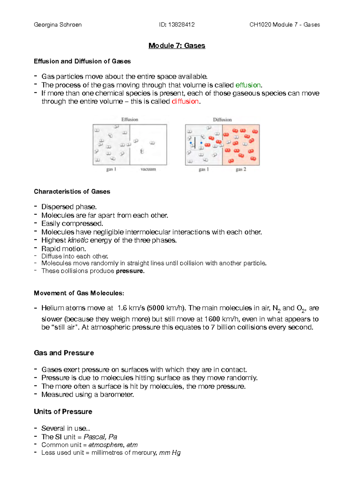 Module 7 - Gases: Comprehensive Lecture Notes & Key Concepts - Studocu