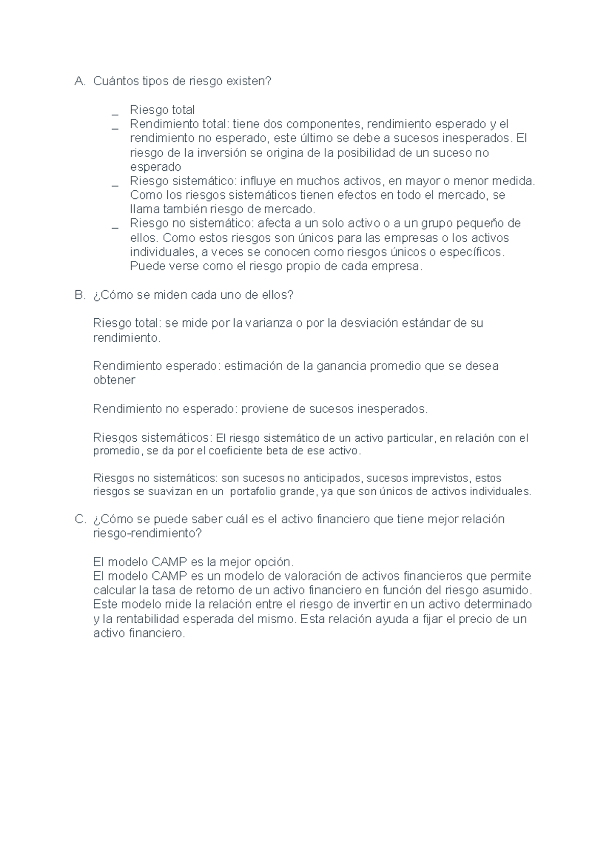 Foro 3: Tipos de riesgo y su medición en inversiones financieras - Studocu