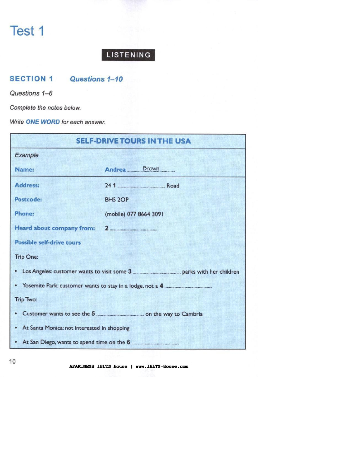 Cam 10 IELTS Listening Test 1 Notes and Questions Guide - Studocu