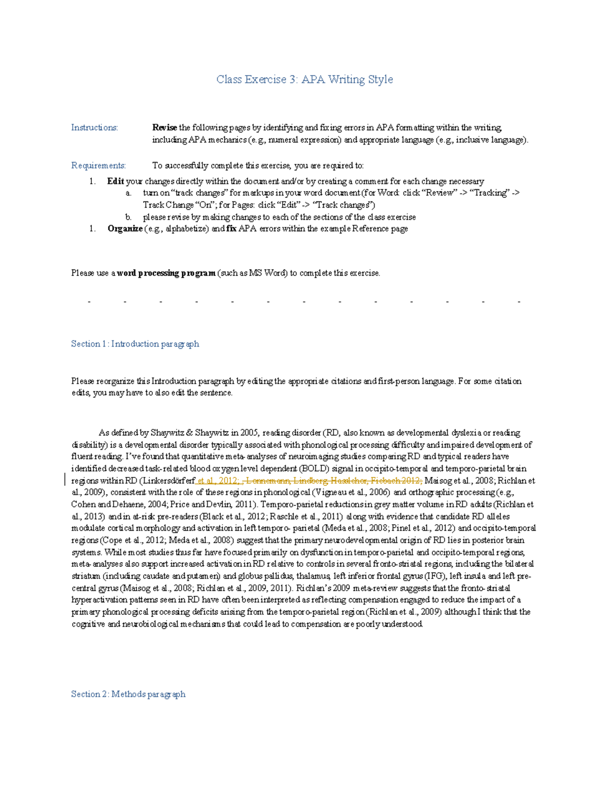 Document 2 - In class exercise (ICE) - Class Exercise 3: APA Writing ...