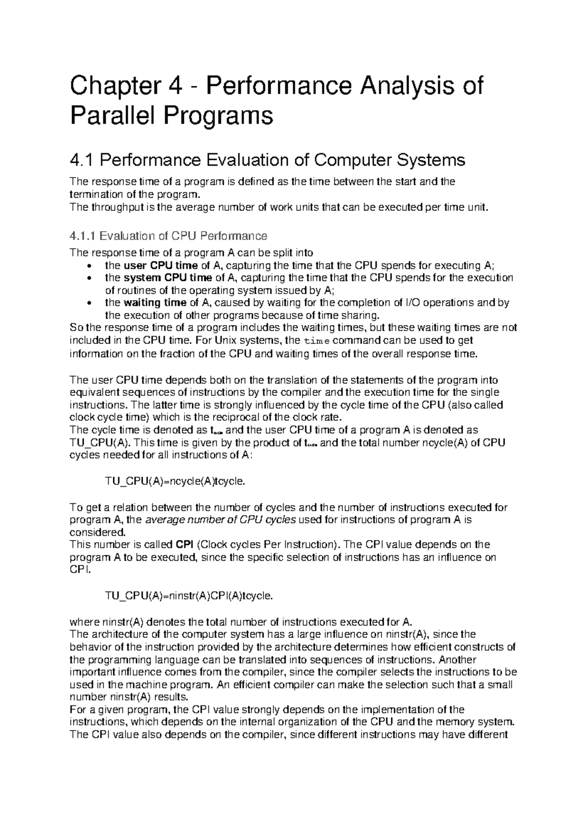 Summary of Chapter 5: Performance Analysis of Parallel Programs ...