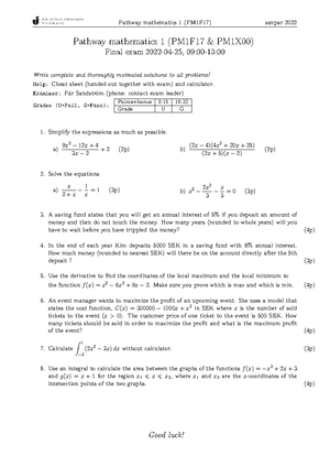 Pathway mathematics 1 20220425 solutions - PM1X00 - Solutions to exam ...