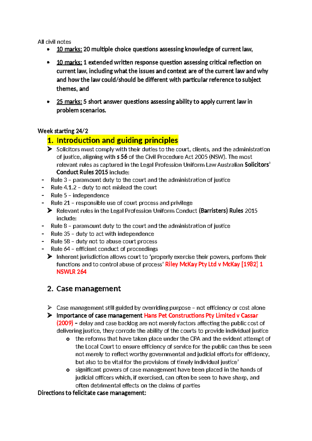 Civil Practice Notes: Key Concepts and Case Management (LAW101) - Studocu
