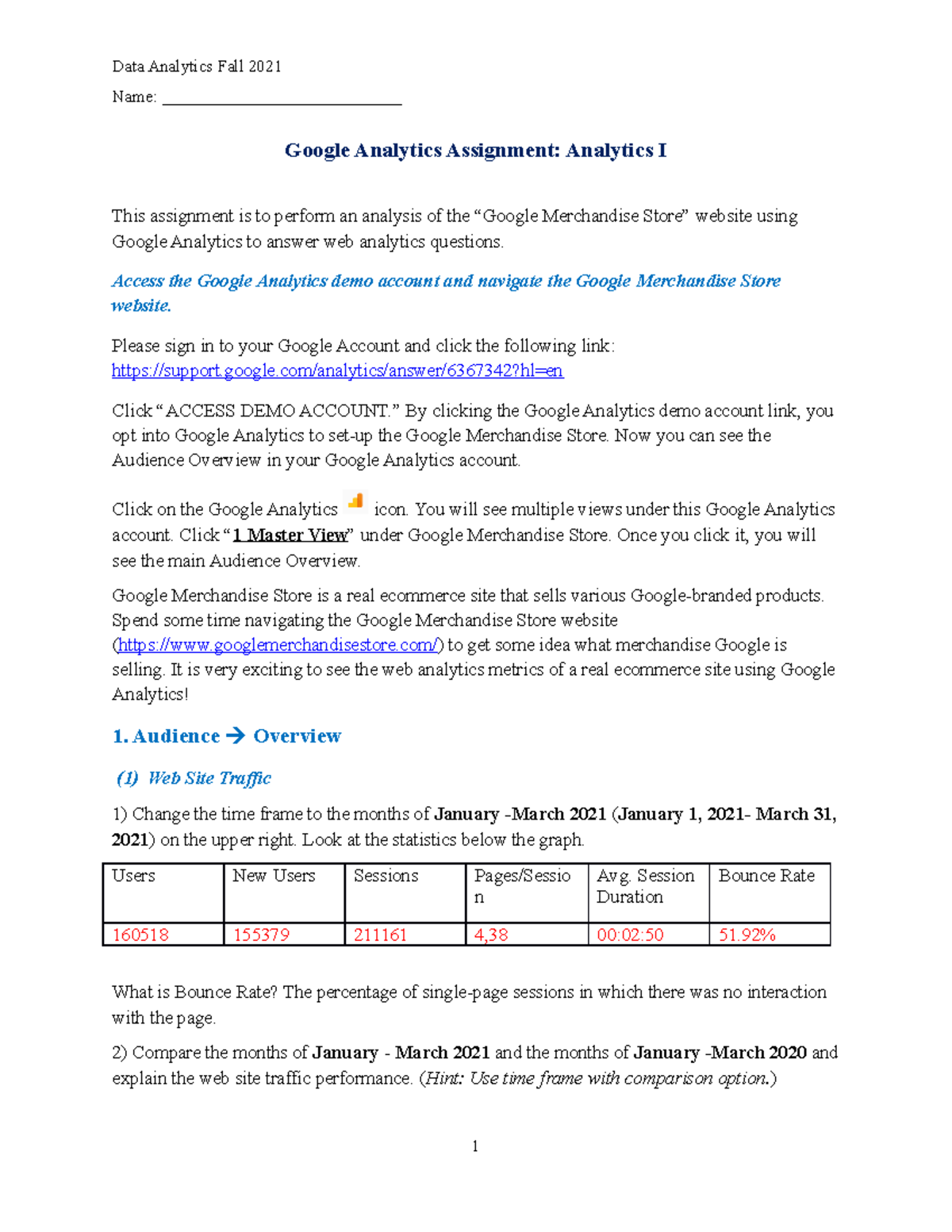 Google Analytics Assignment I - Name ...