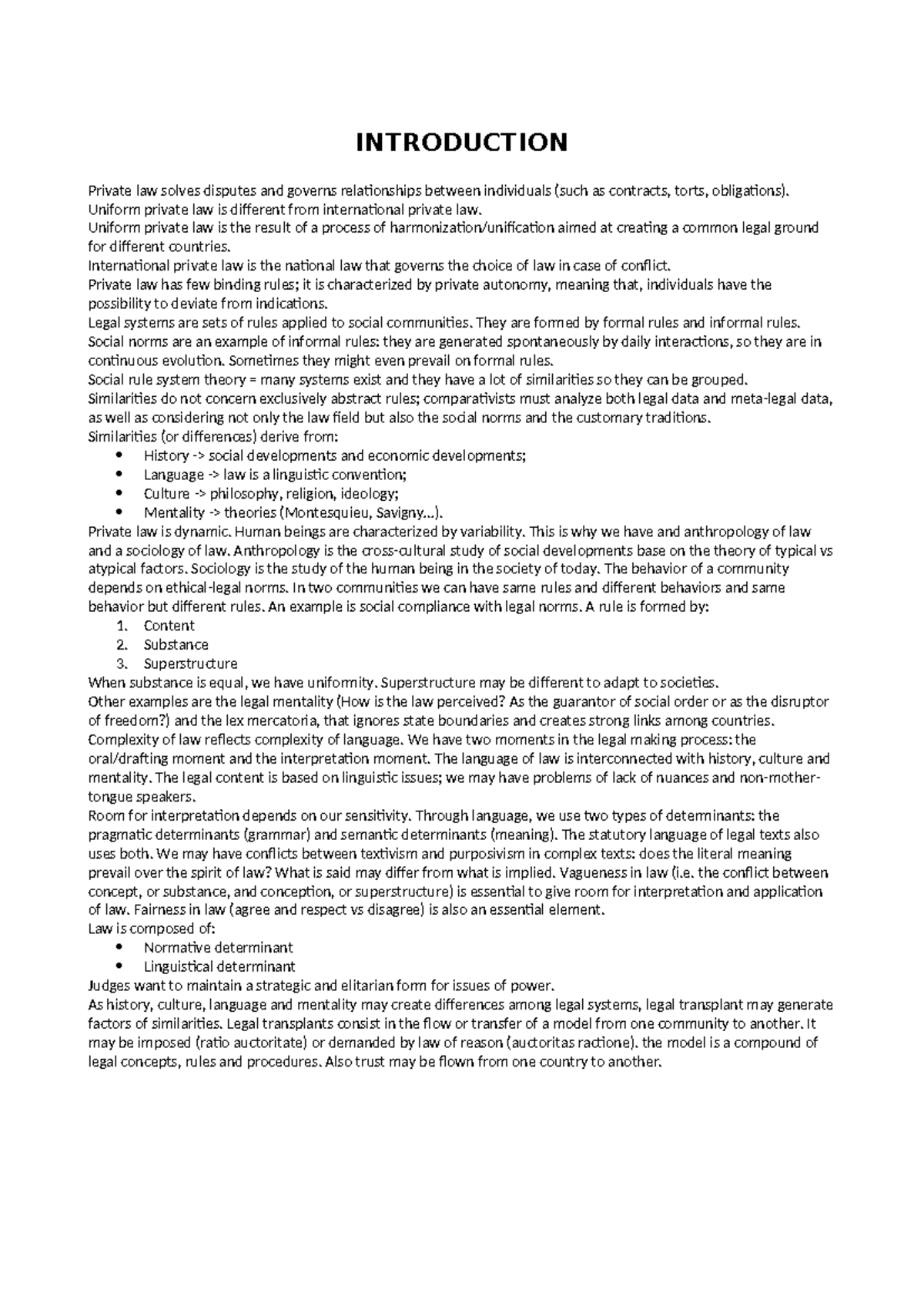 Uniform Private Law Summary: Key Concepts & Theories - Studocu