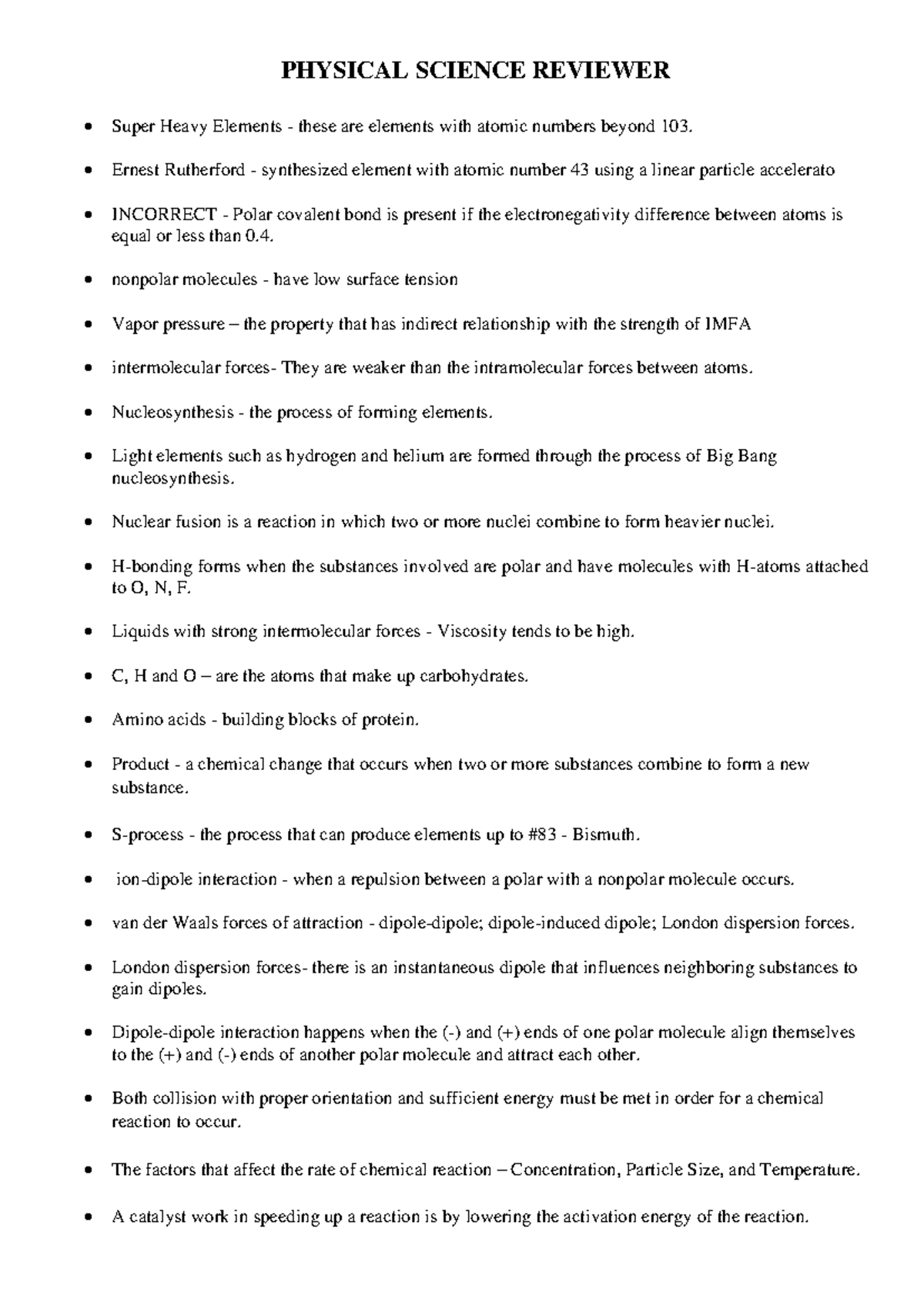 Physical Science Reviewer: Key Concepts & Terms Overview - Studocu