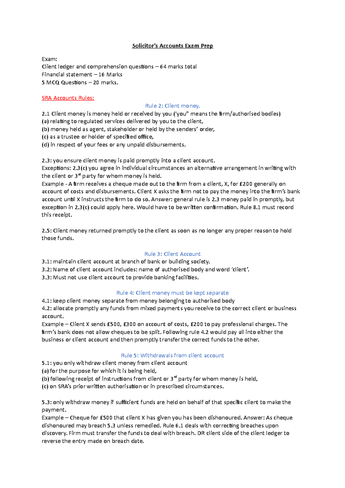 Solicitor's Accounts Exam Preparation - Key Rules & Practice Qs - Studocu