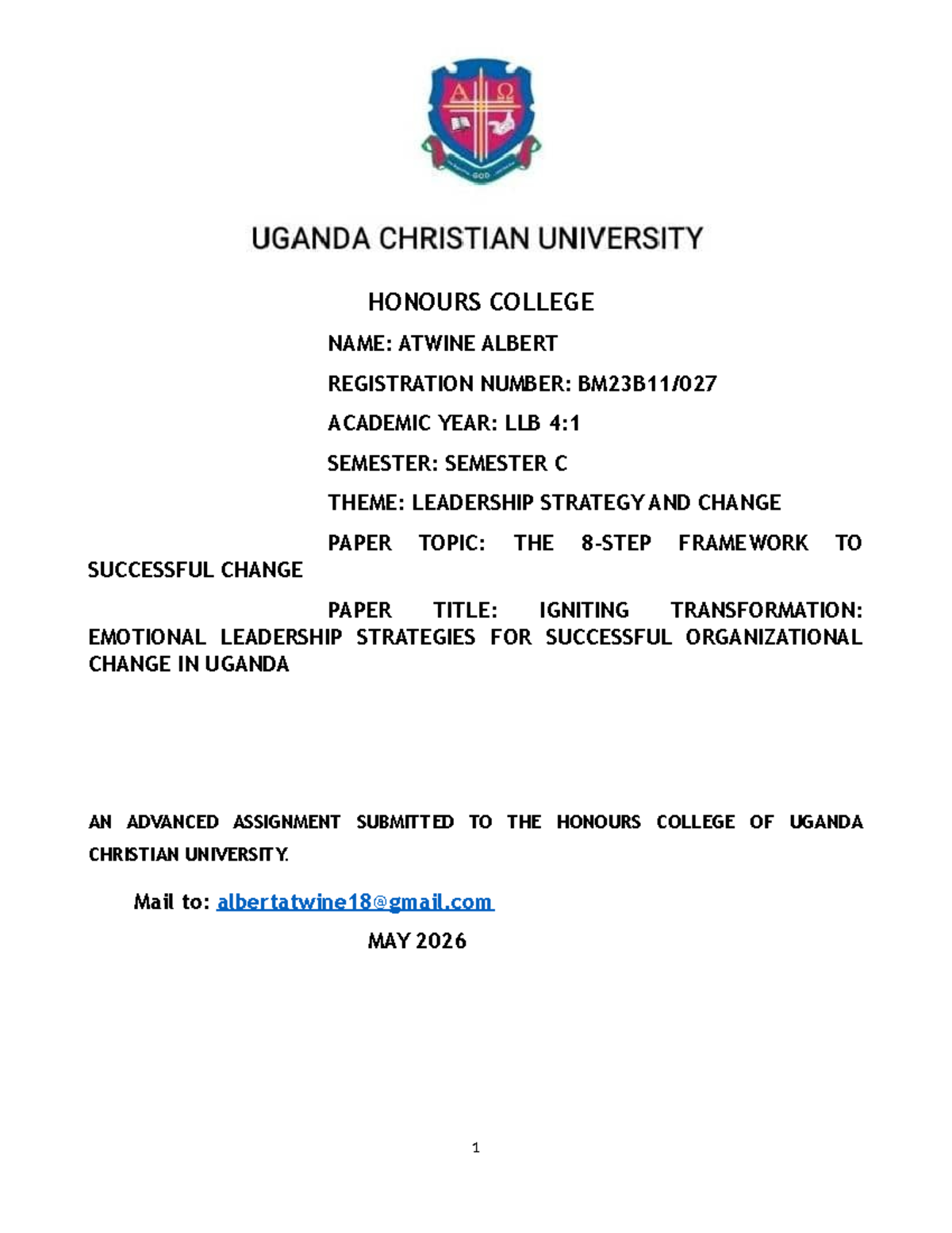 LLB 4:1 SEM C: Igniting Transformation through Emotional Leadership ...