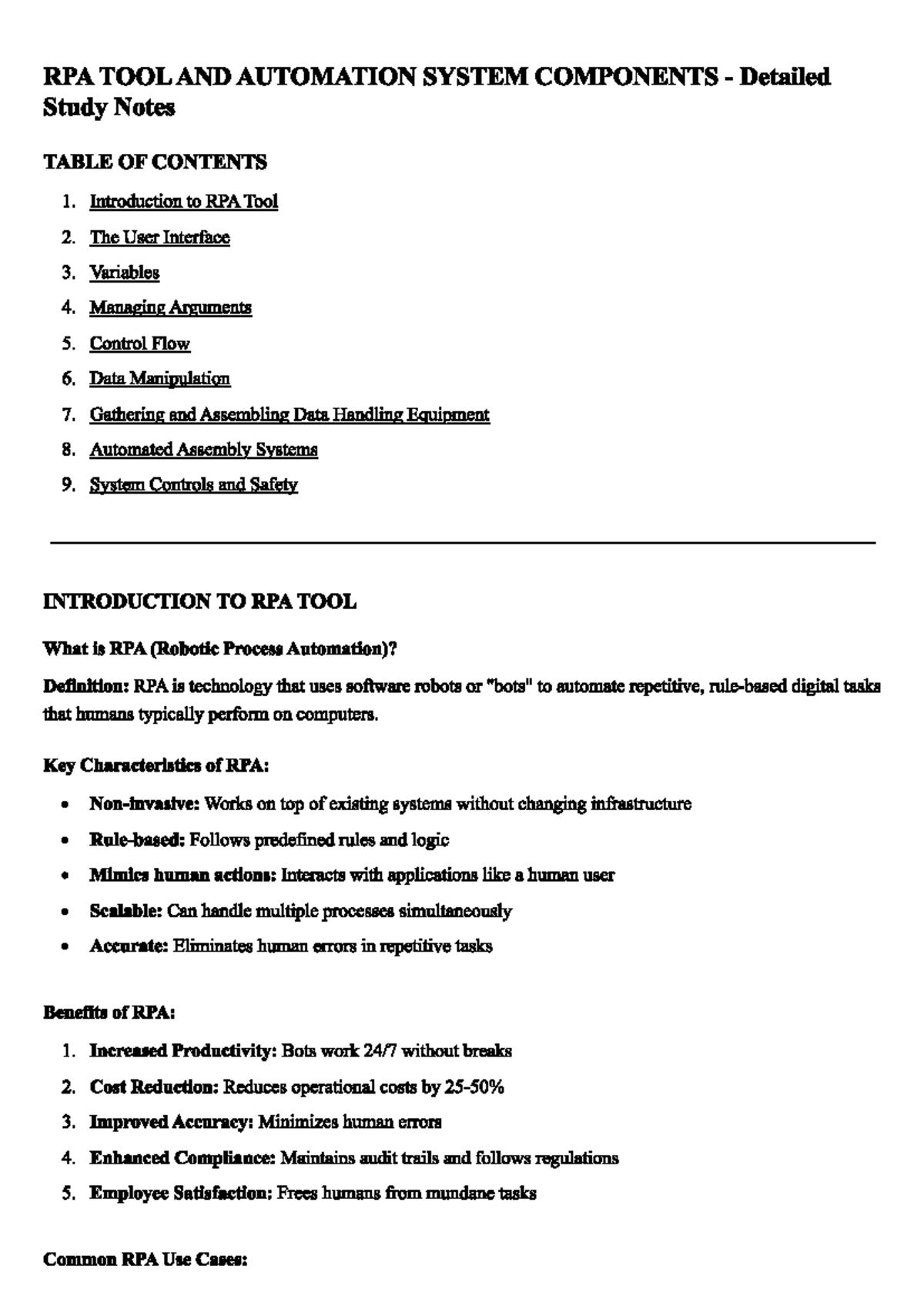 RPA TOOL & AUTOMATION SYSTEM COMPONENTS: Detailed Study Notes - Studocu