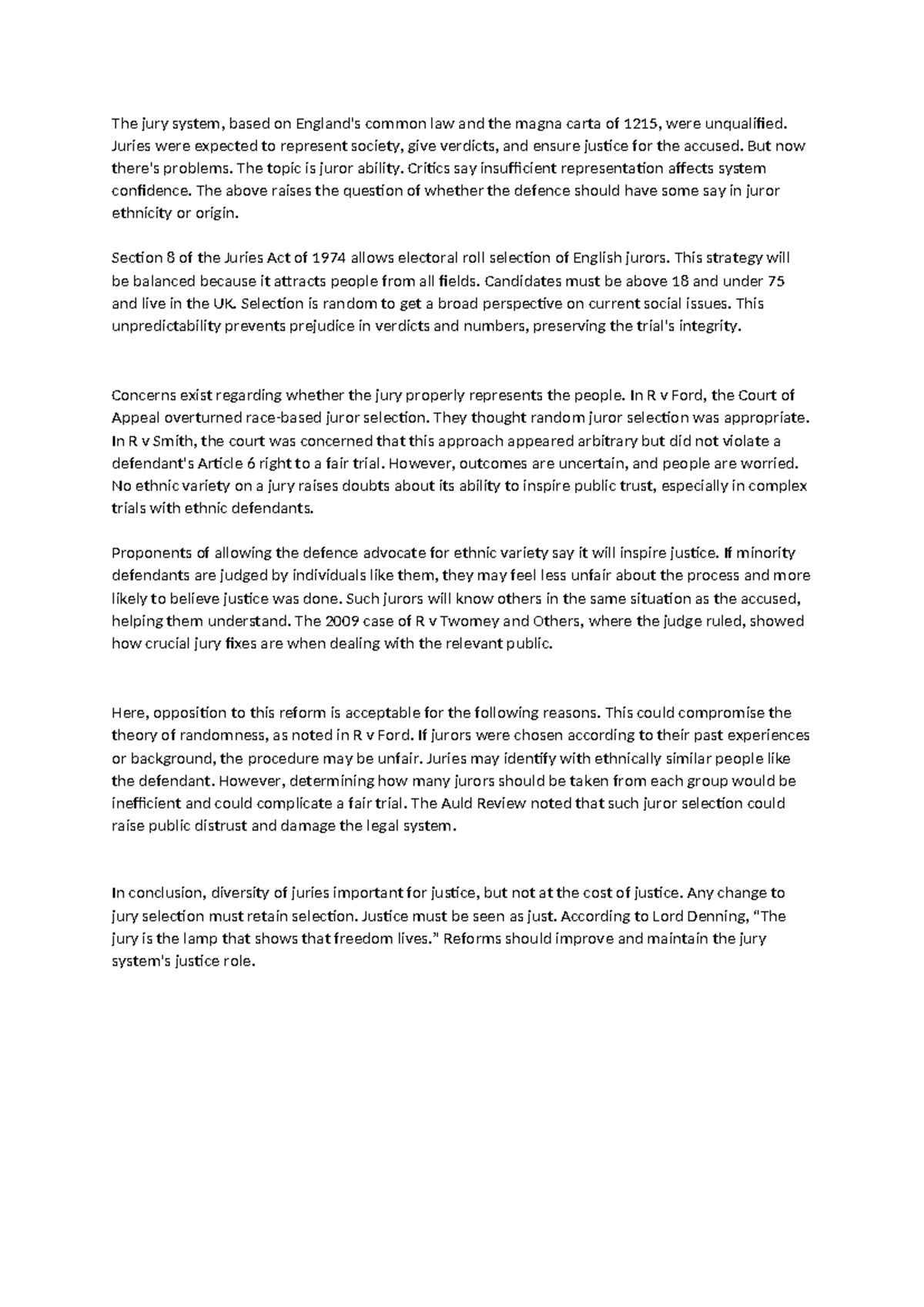 Jury Diversity and Selection: A Critical Analysis - 50 Marks Essay ...