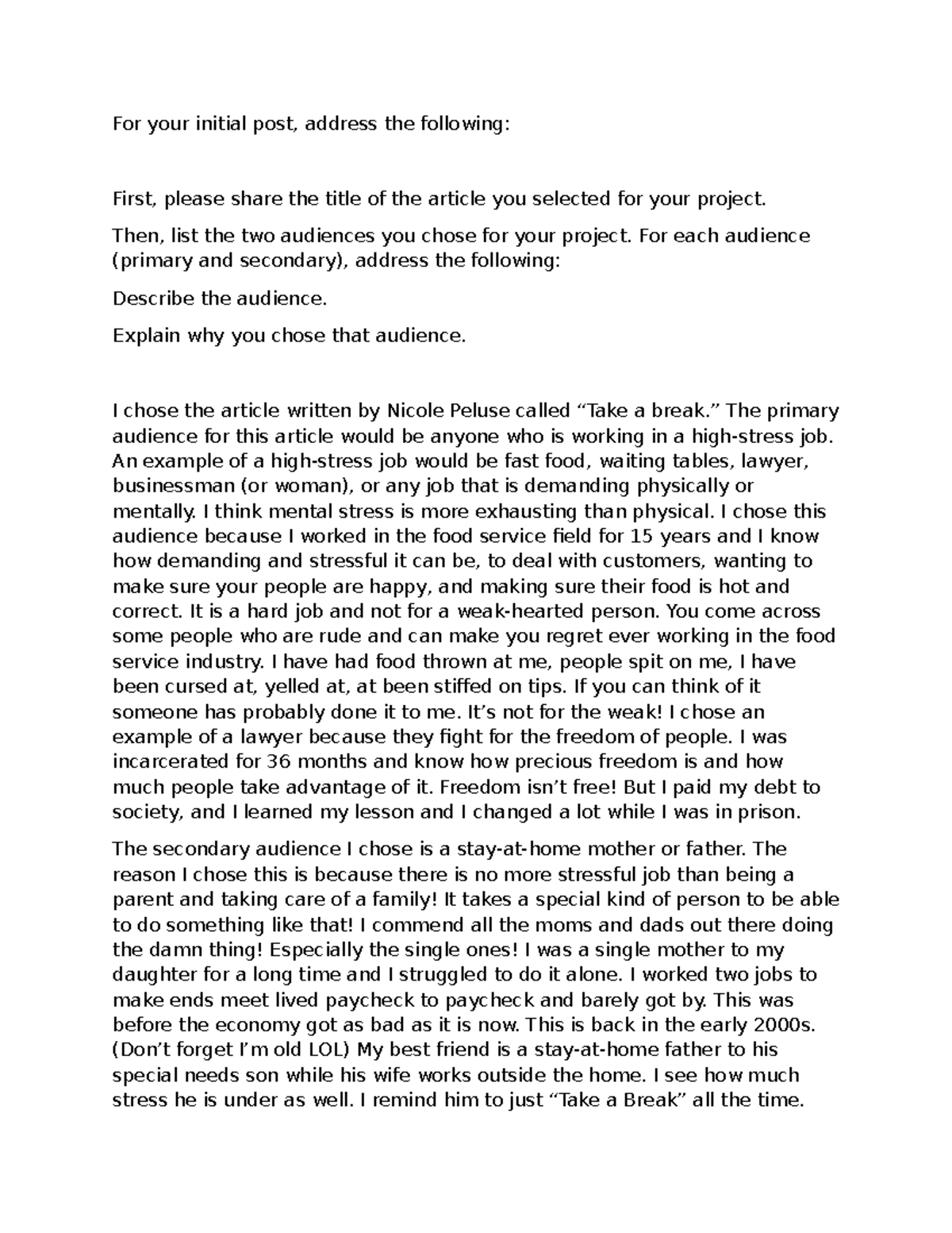 ENG 130 Week 3 Discussion Board - For your initial post, address the ...