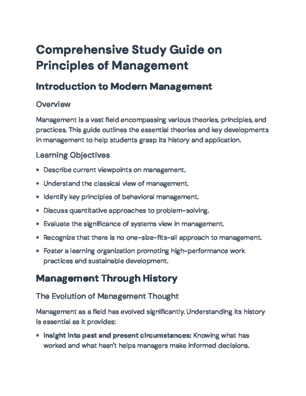 Comprehensive Study Guide: Principles of Management (MGT-101 ...