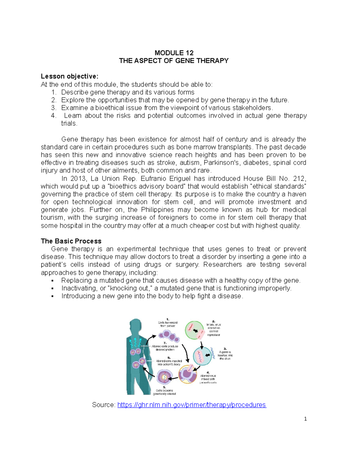 Module 12: Exploring the Aspects and Implications of Gene Therapy - Studocu