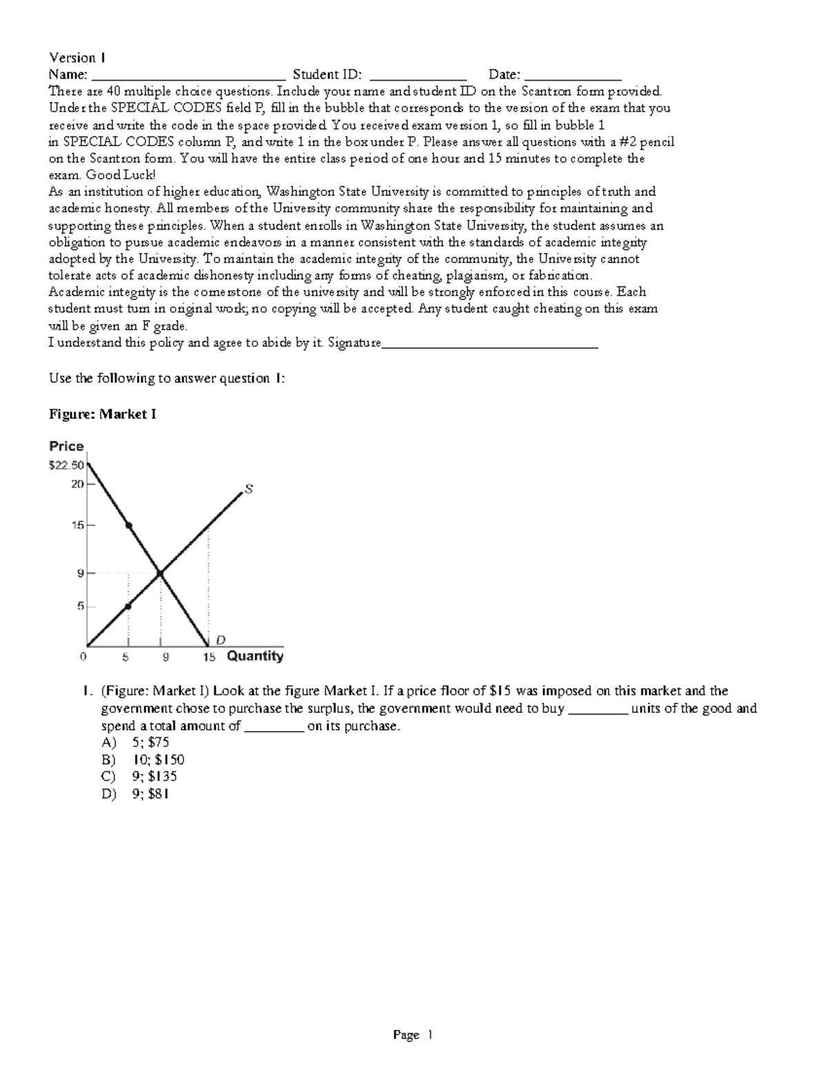 Economics MCQs - Exam Version 1 (40 Questions) - Studocu
