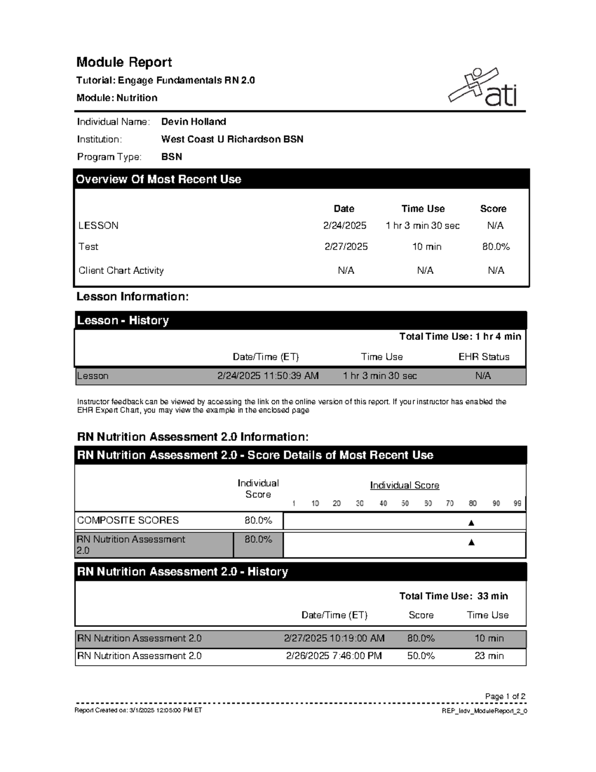Engage Fundamentals RN - Nutrition Lesson Report (2/24/2025) - Studocu