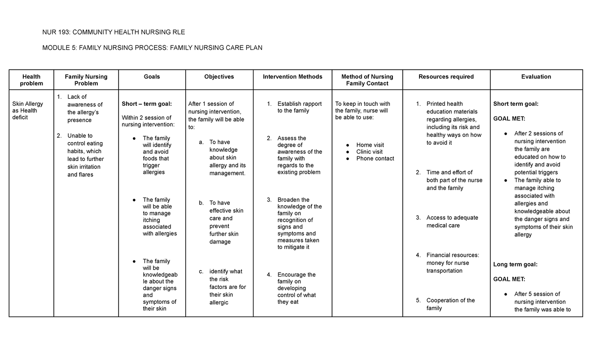 FNCP-Group-2: Family Nursing Care Plan for Allergy & Stress Management ...
