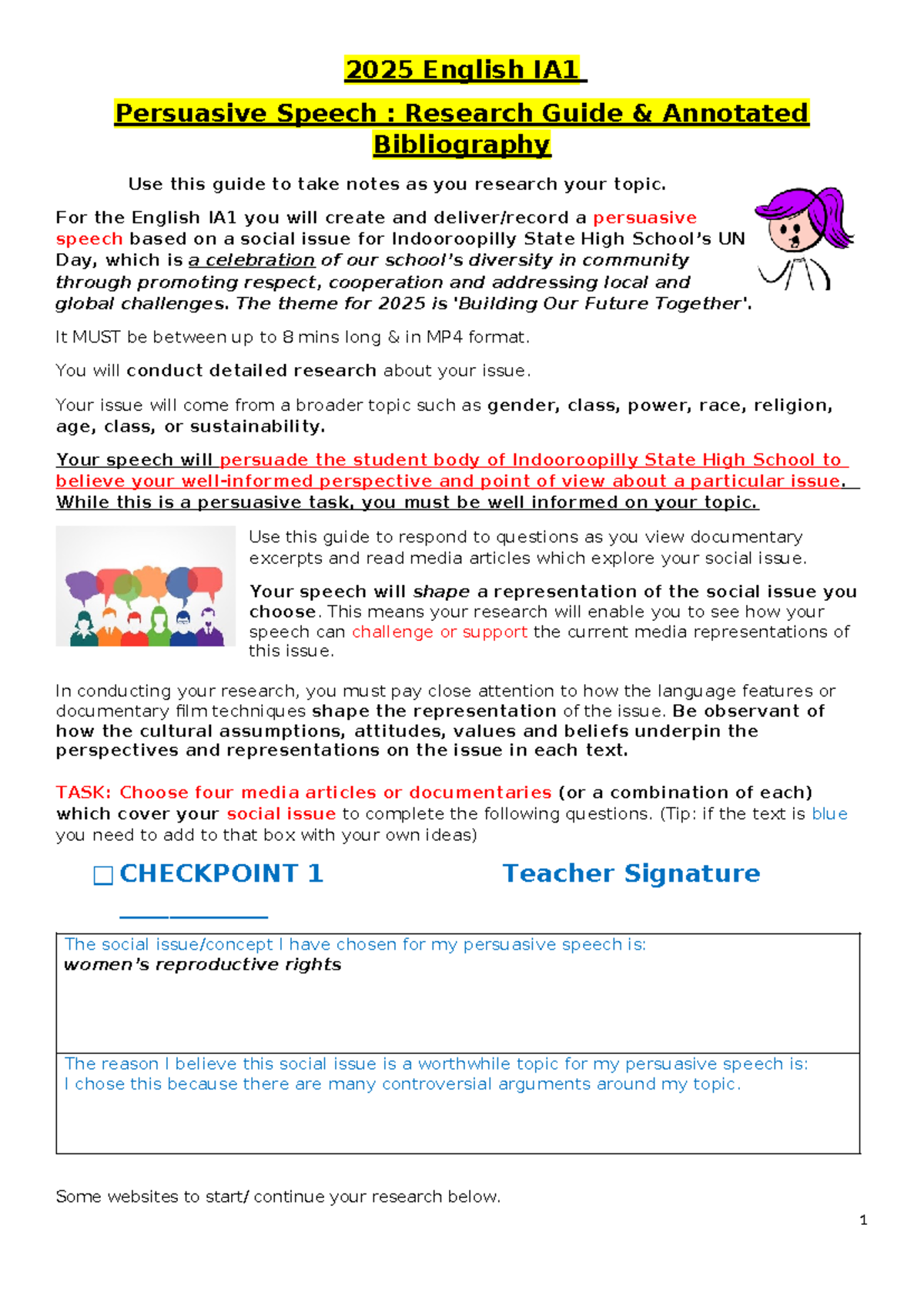 2025 English IA1 Persuasive Speech Research Guide on Reproductive ...