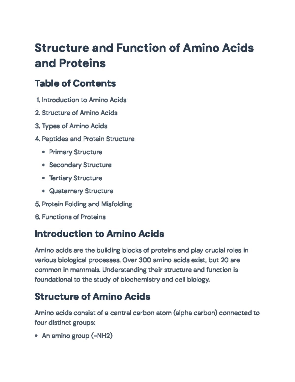 Structure and Function of Amino Acids & Proteins - Biochemistry ...