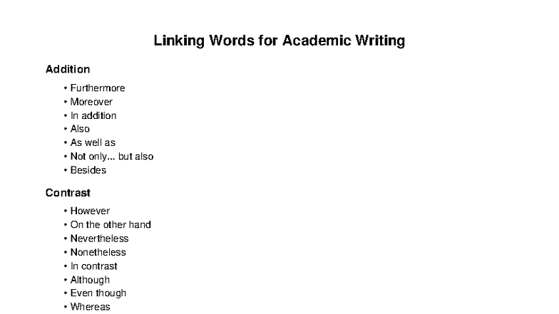 Linking Words for Academic Writing: A Comprehensive Guide - Studocu