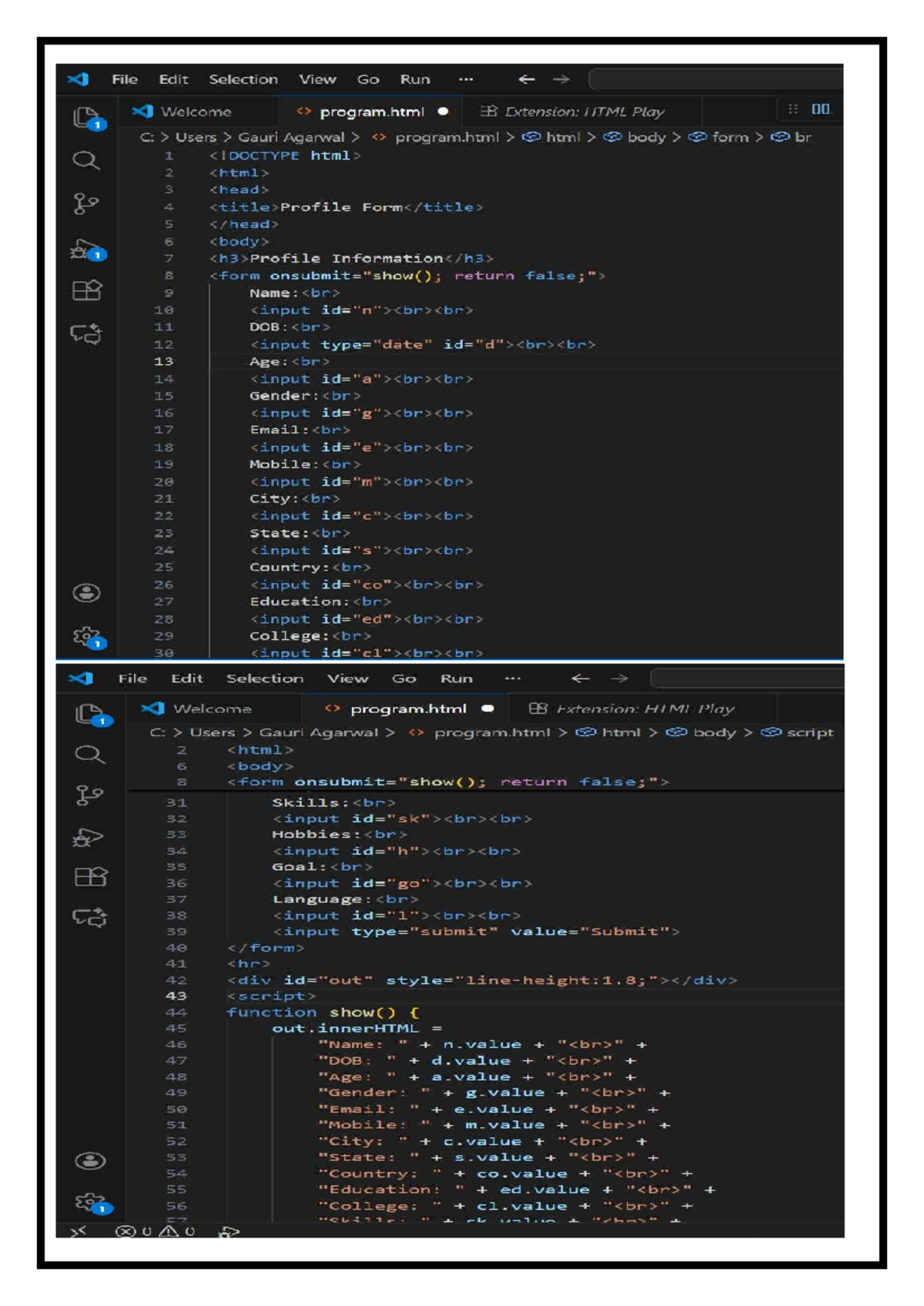 HTML Output Processing for Profile Form - CS101 - Studocu
