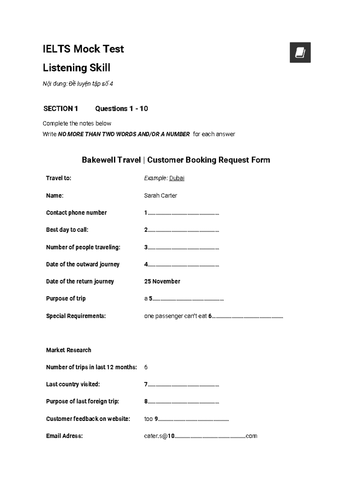 IELTS Mock Test - Listening Skill Practice Questions 1-40 - Studocu