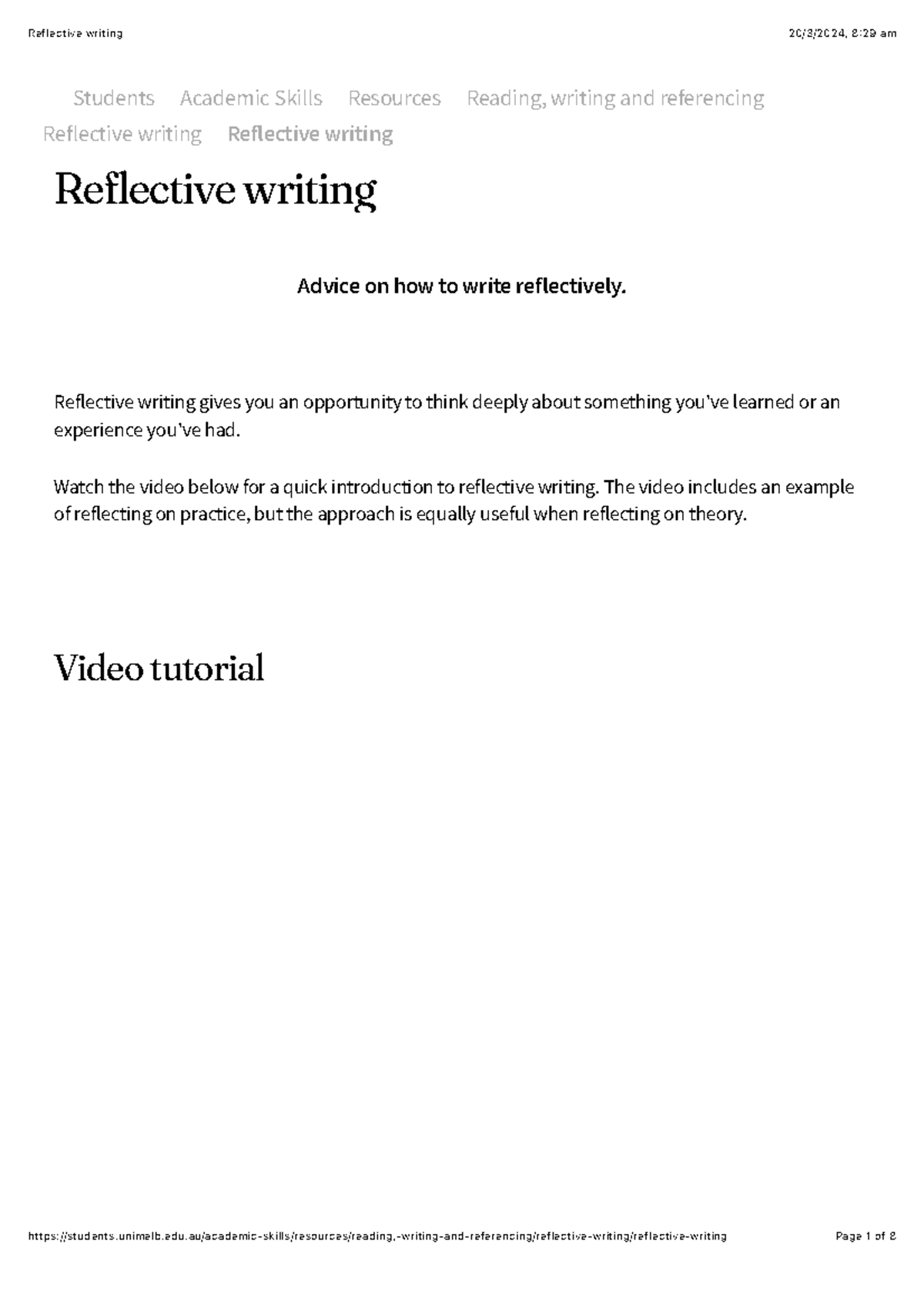 Reflective Writing Guide: Academic Skills at Uni of Melbourne - Studocu