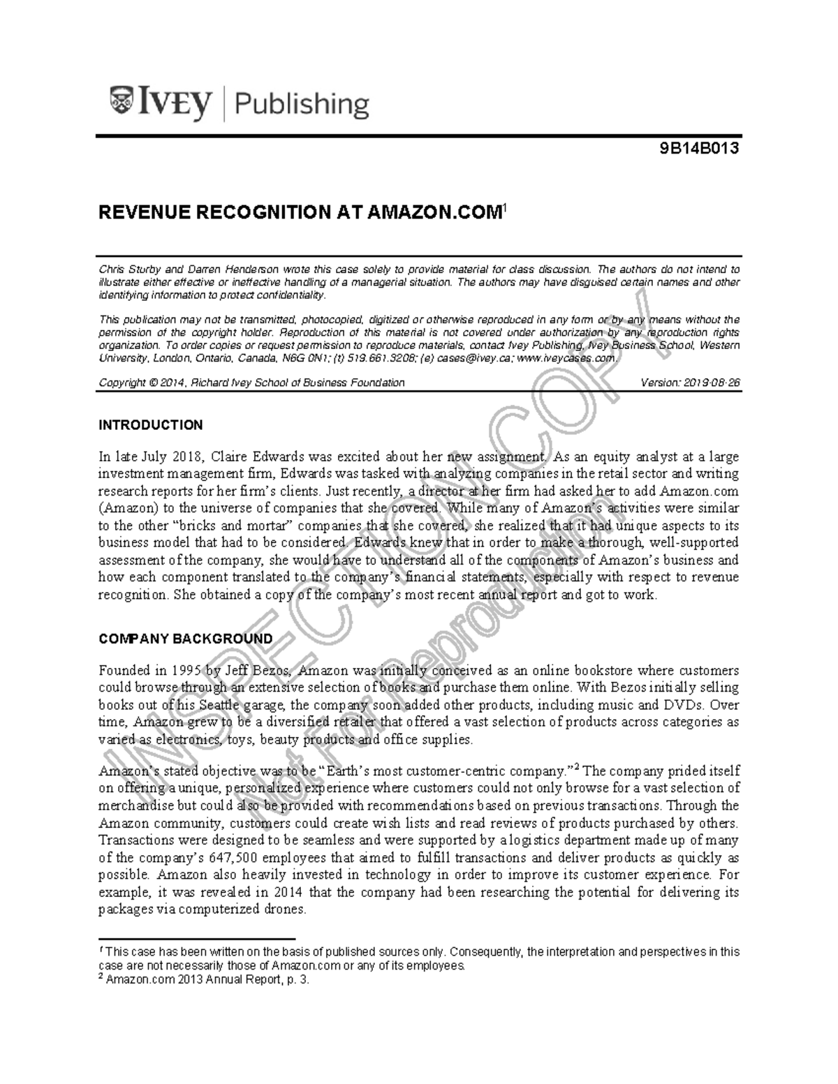 Revenue Recognition Analysis for Amazon 9B14B013 Case Study - Studocu