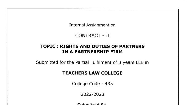 Contract II Assignment: Rights and Duties of Partners in a Partnership ...