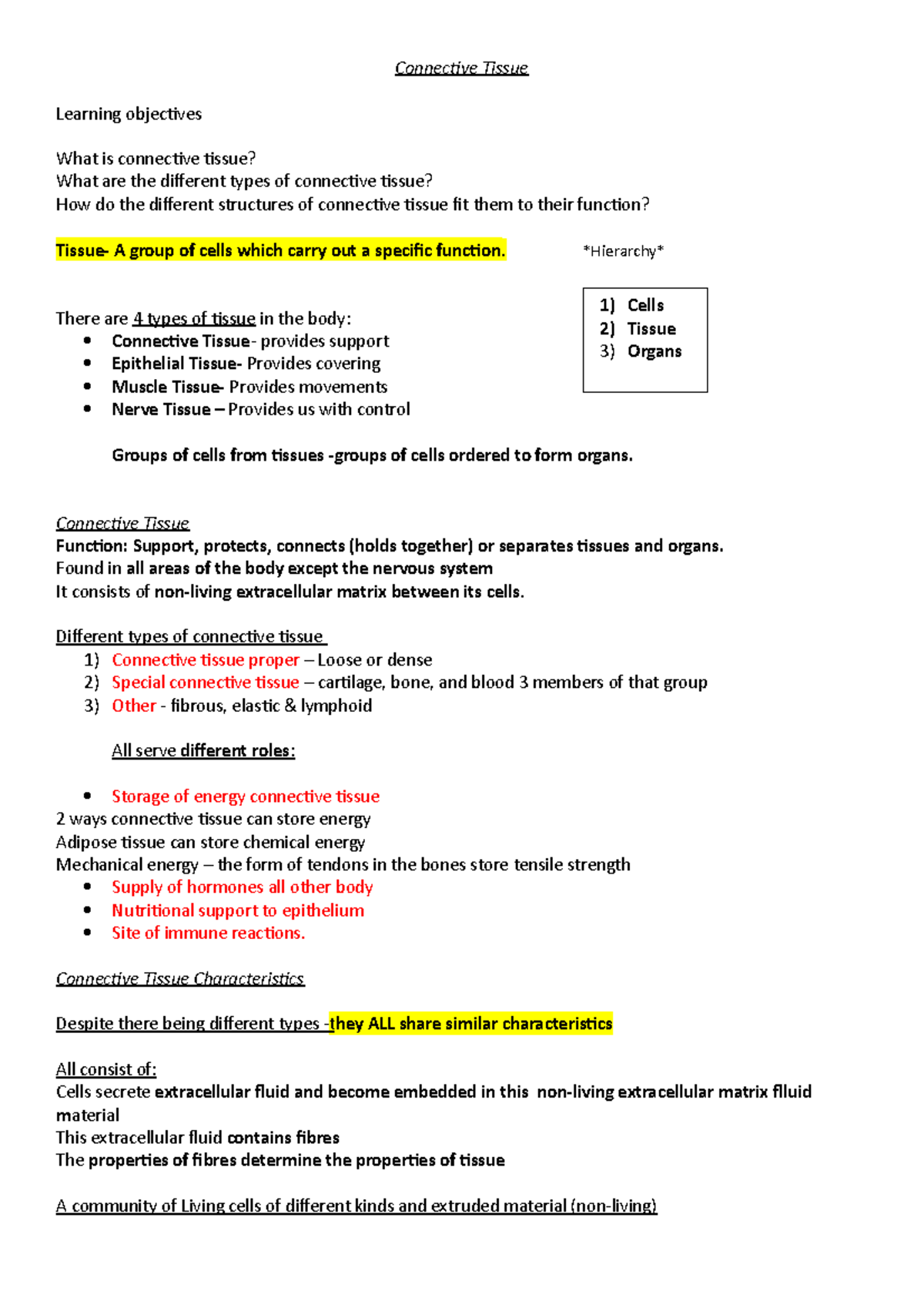 Connective Tissue Medc0001 Lecture Notes Overview and Key Concepts ...