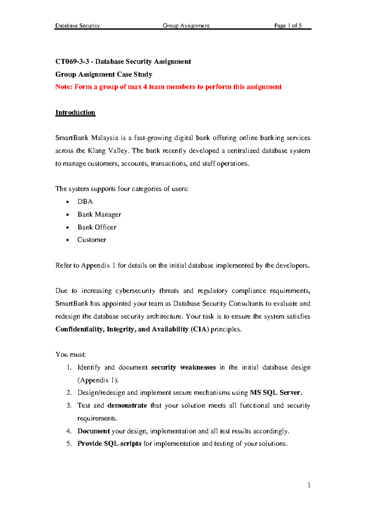 CT069 Database Security Group Assignment Case Study Analysis - Studocu