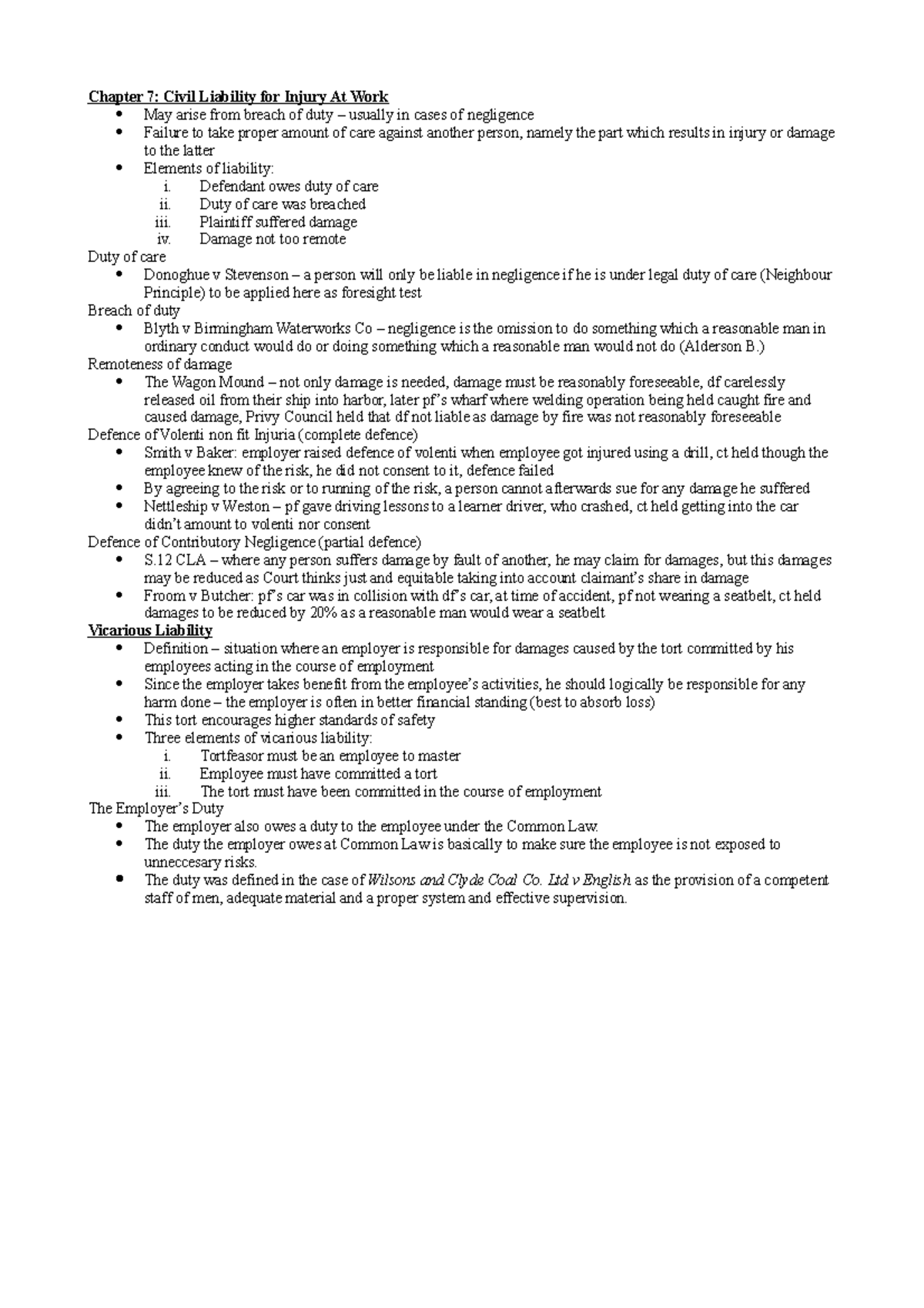 Notes C7 - good for reading only purpose - Chapter 7: Civil Liability ...