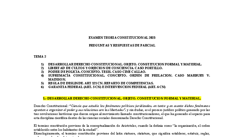 EXAMEN DERECHO CONSTITUCIONAL 2025: PREGUNTAS Y RESPUESTAS TEMA 2 - Studocu