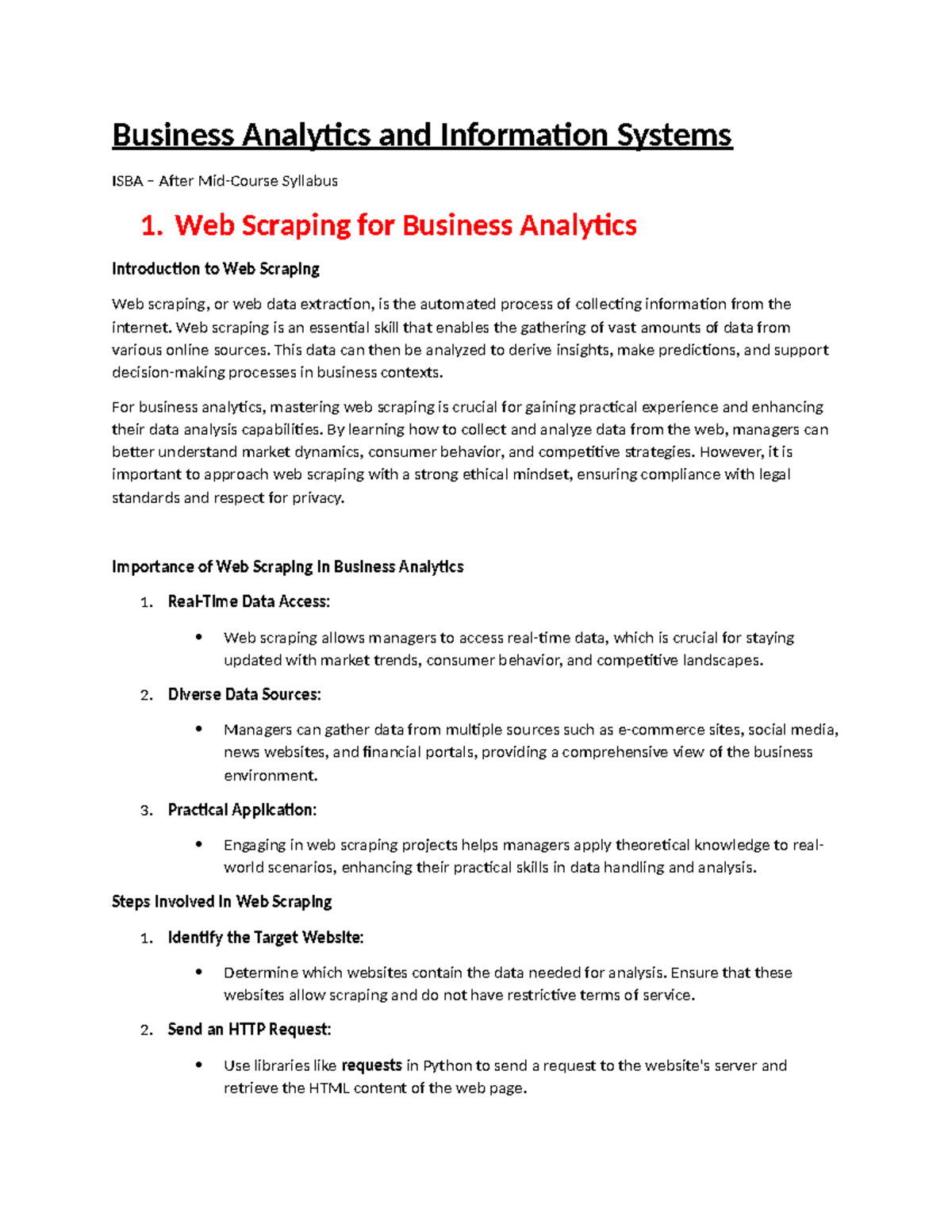 ISBA After Midterm: Web Scraping & Data Analytics Insights - Studocu