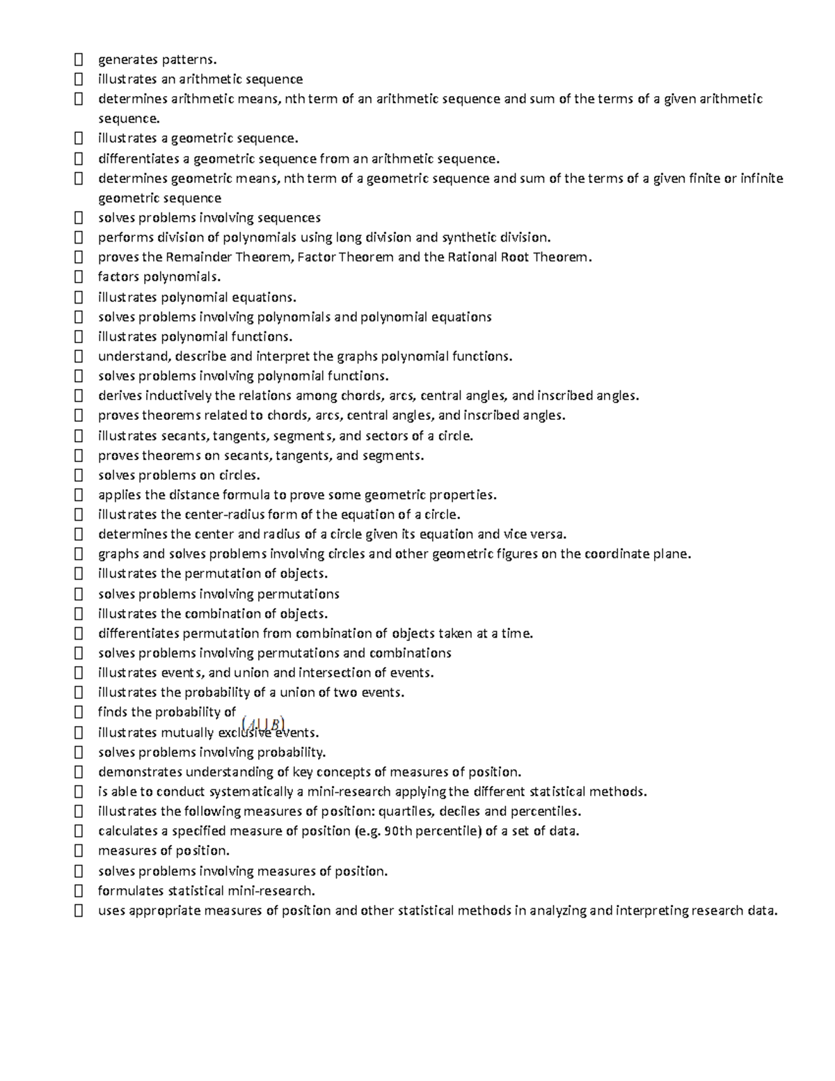 Checklist for MELC - fed - ⃞ generates patterns. ⃞ illustrates an ...