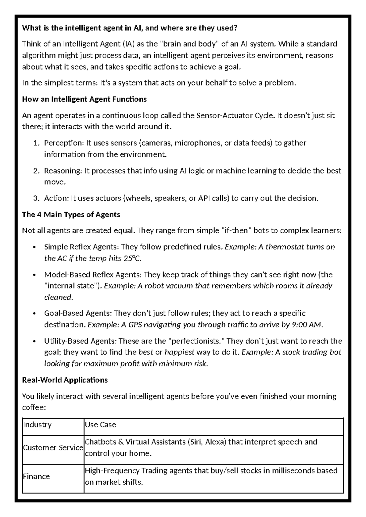 AI Unit 1 Summary Questions: Understanding Intelligent Agents - Studocu