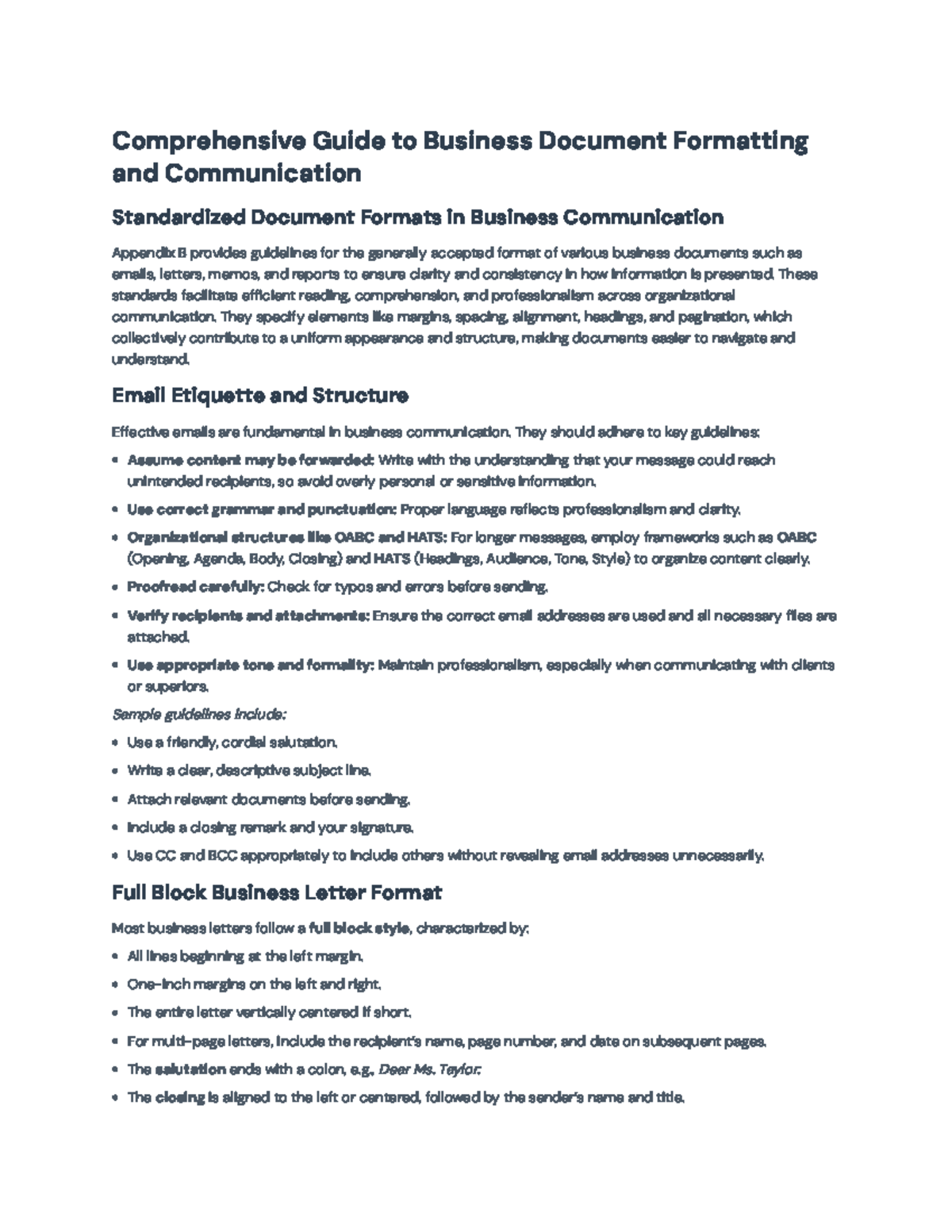 Comprehensive Guide to Business Document Formatting (BUS 101) - Studocu