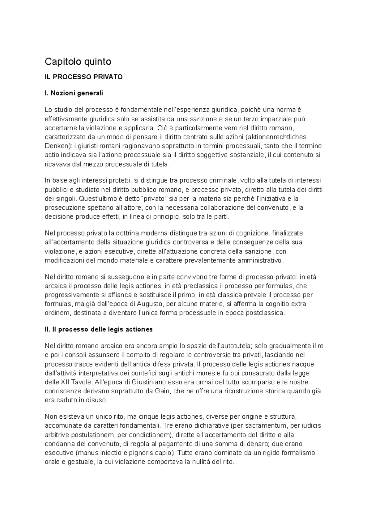 Capitolo 5 - Riassunti sul Processo Privato nel Diritto Romano - Studocu