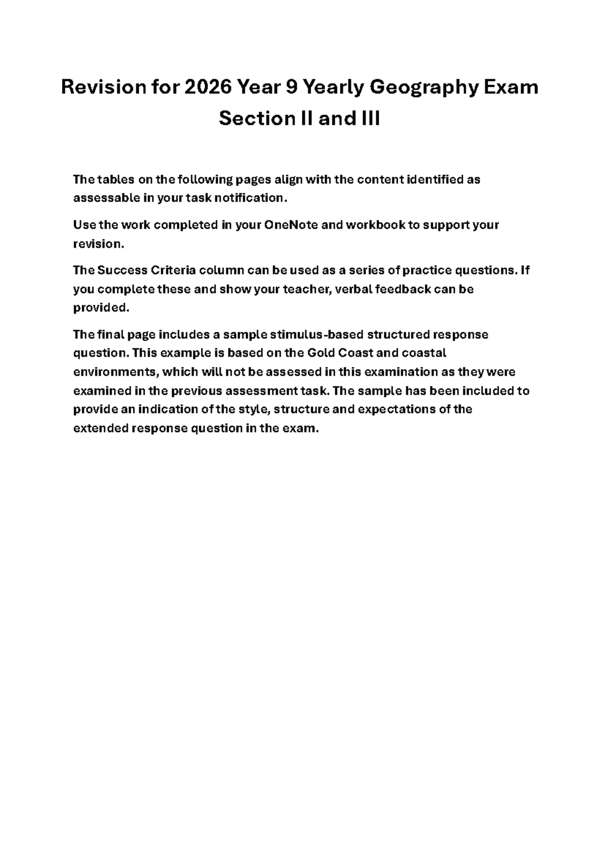 Year 9 Geography Exam Revision 2026: Sections II & III Guide - Studocu