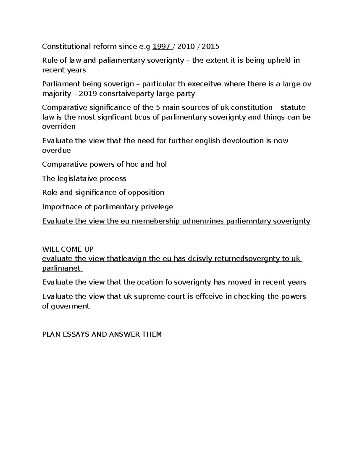 Evaluating UK Parliamentary Sovereignty Post-Brexit: Document 102 Notes ...