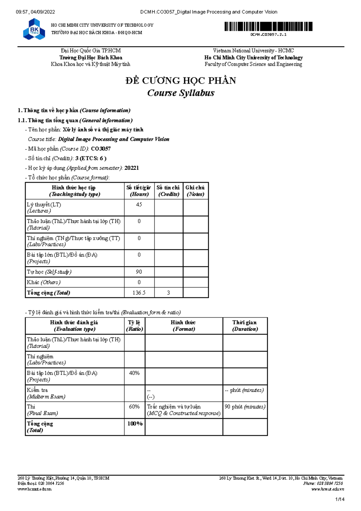 DCMH.CO3057 Course Syllabus: Digital Image Processing & Computer Vision ...