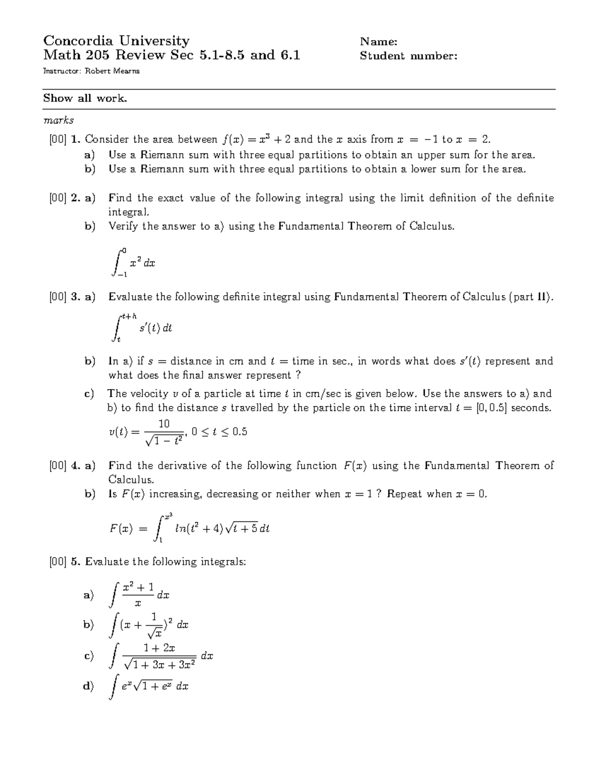 100707 MTSA copy - ccc - Concordia University Name: Math 205 Review Sec ...