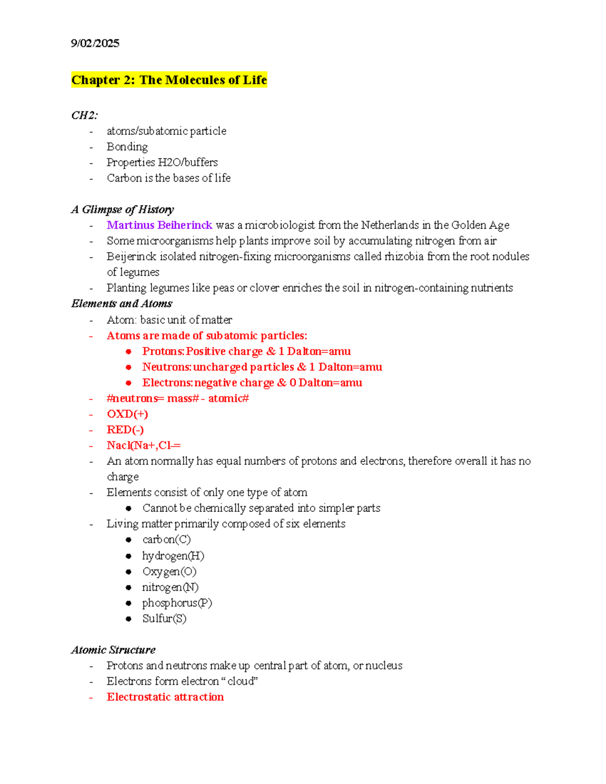 Microbiology Notes: CH2 - The Molecules of Life Overview - Studocu
