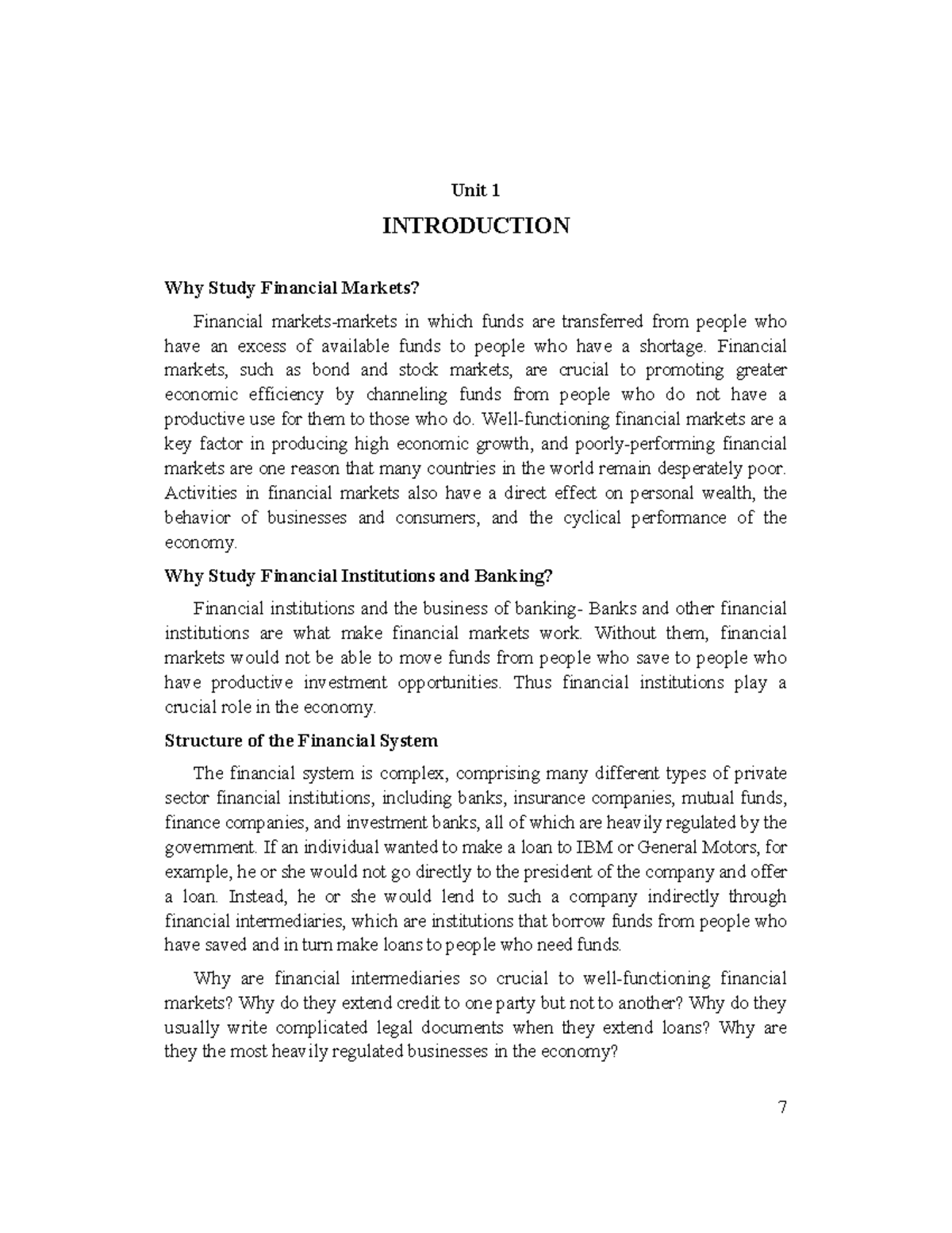 Intro tacn3 - Unit 1 INTRODUCTION Why Study Financial Markets ...