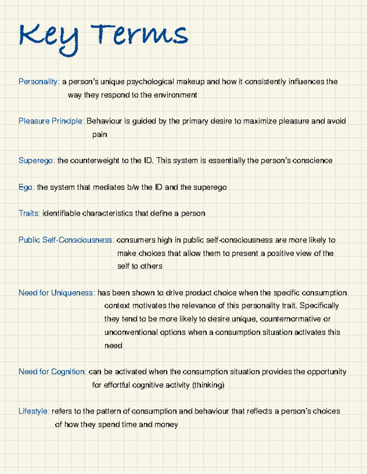 ADM 3321 Key Terms: Understanding Personality, Attitudes, and Consumer ...