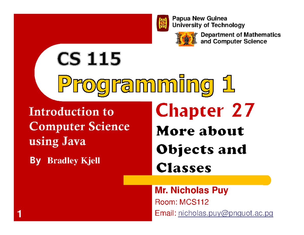 CS115 Final Exam Review – Chapter 27: Objects and Classes in Java - Studocu