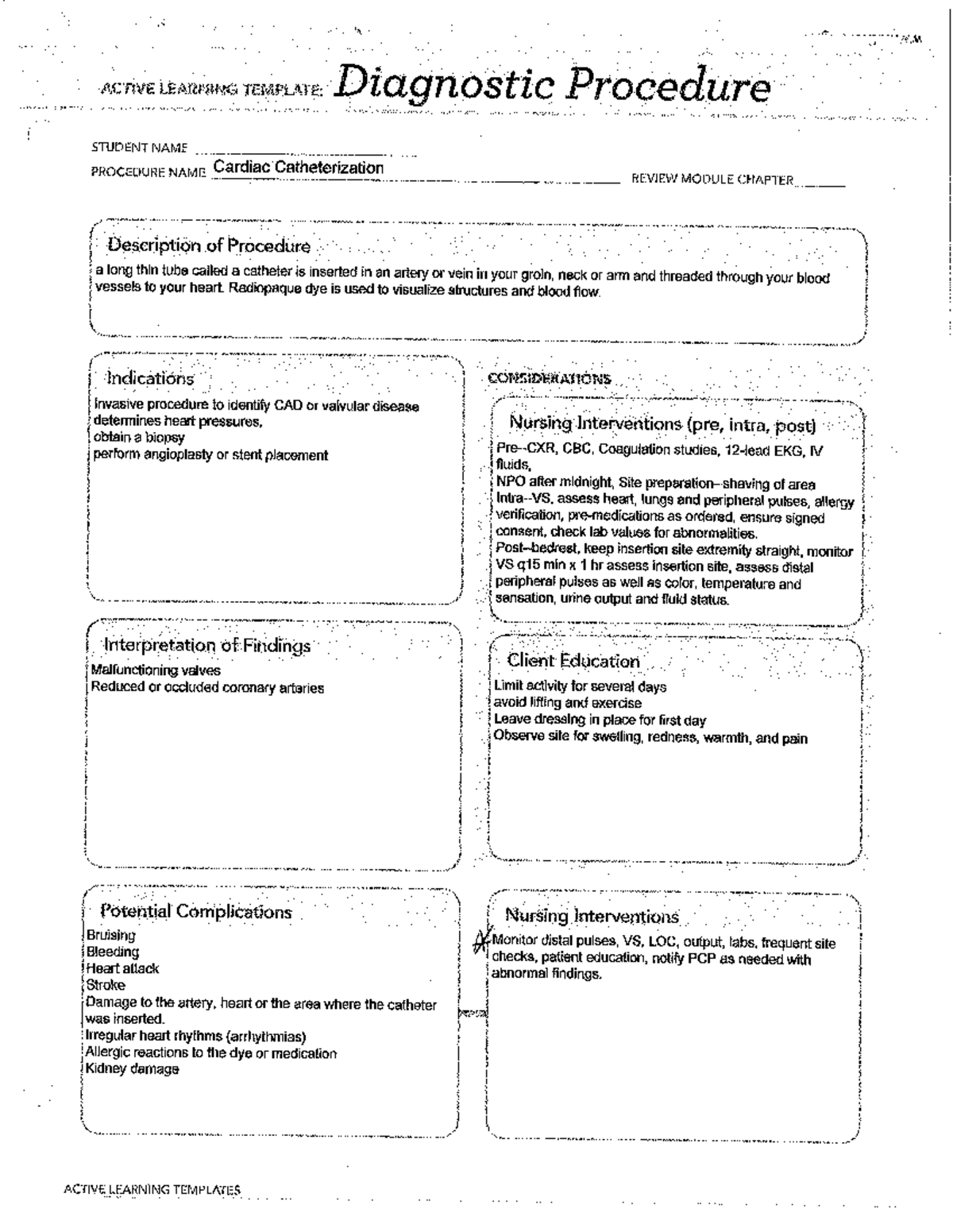 Cardiac Catheterization Procedure Template: Active Learning Guide - Studocu