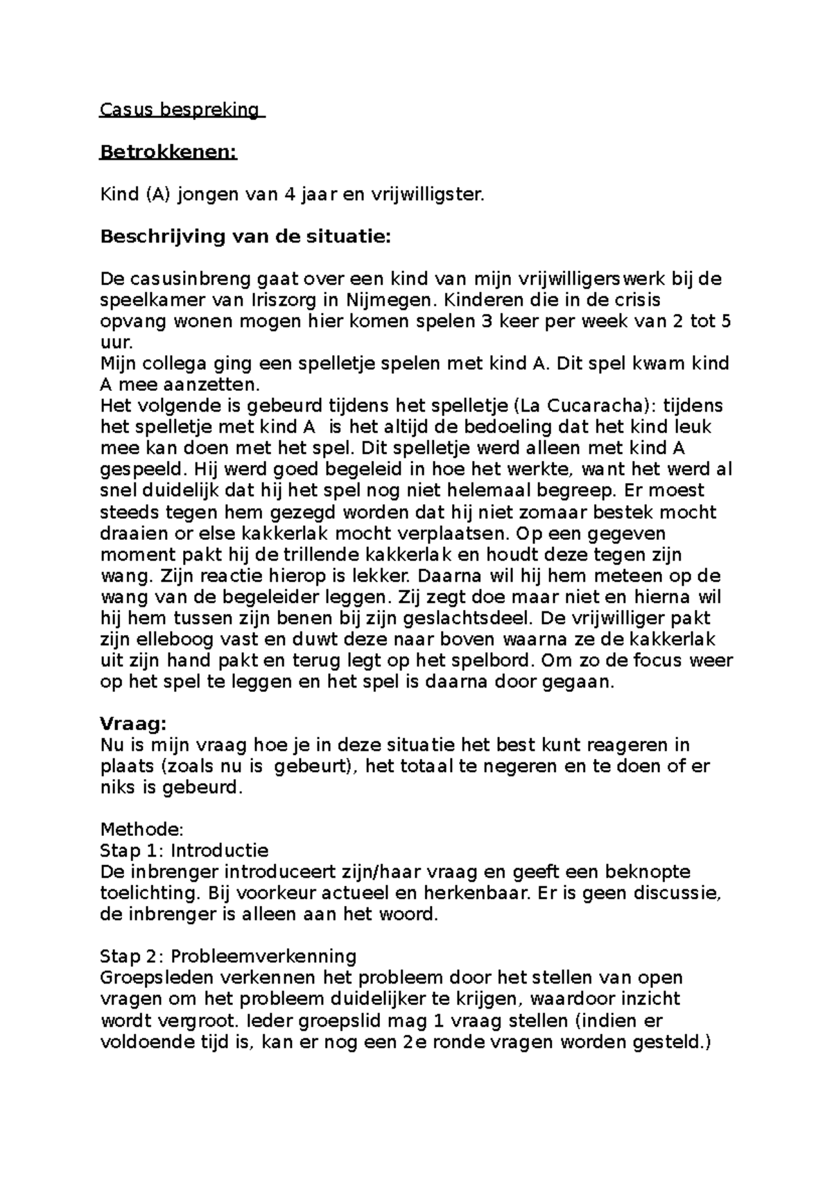 Casusbespreking: Interactie met Kind A tijdens Spelactiviteiten ...