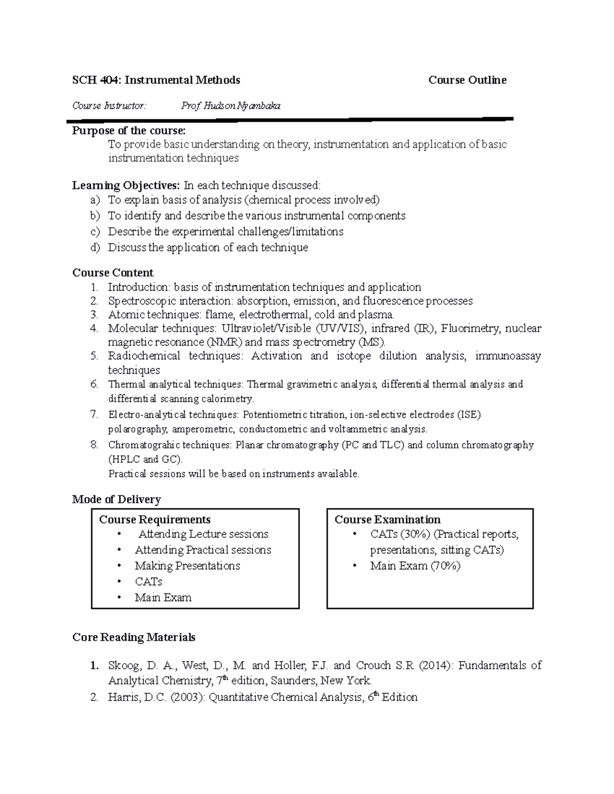 SCH 404: Comprehensive Lecture Notes on Instrumental Methods - Studocu